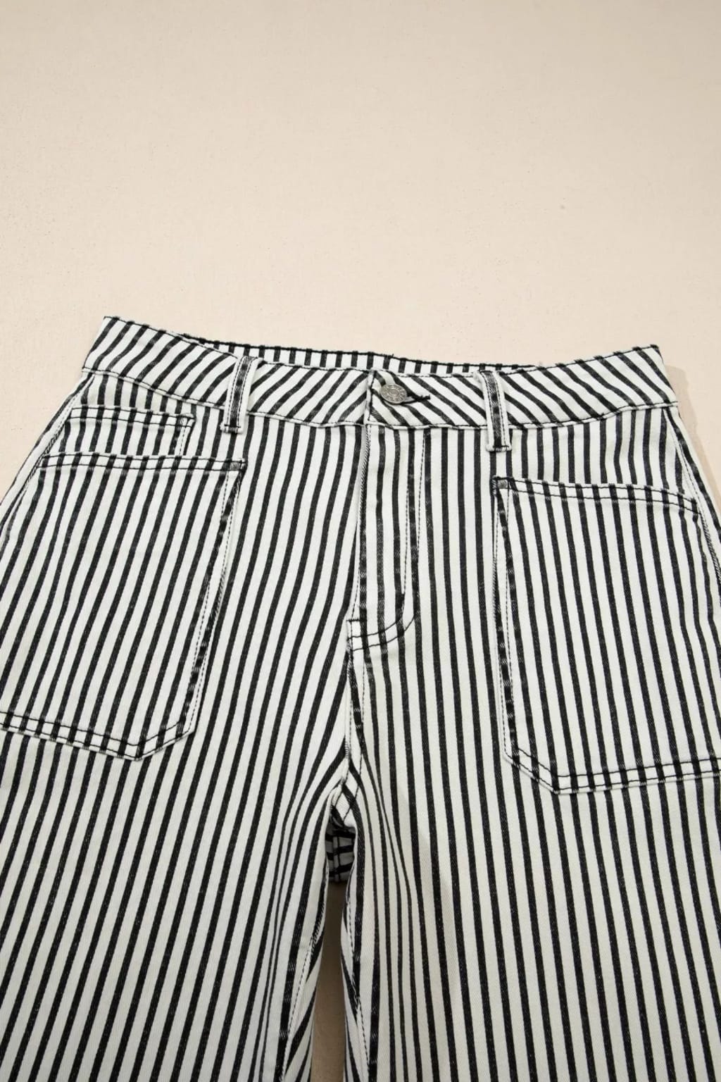 Stripe Patch Pocket High Waist Shift Denim Jeans