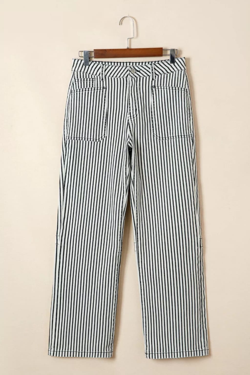 Stripe Patch Pocket High Waist Shift Denim Jeans