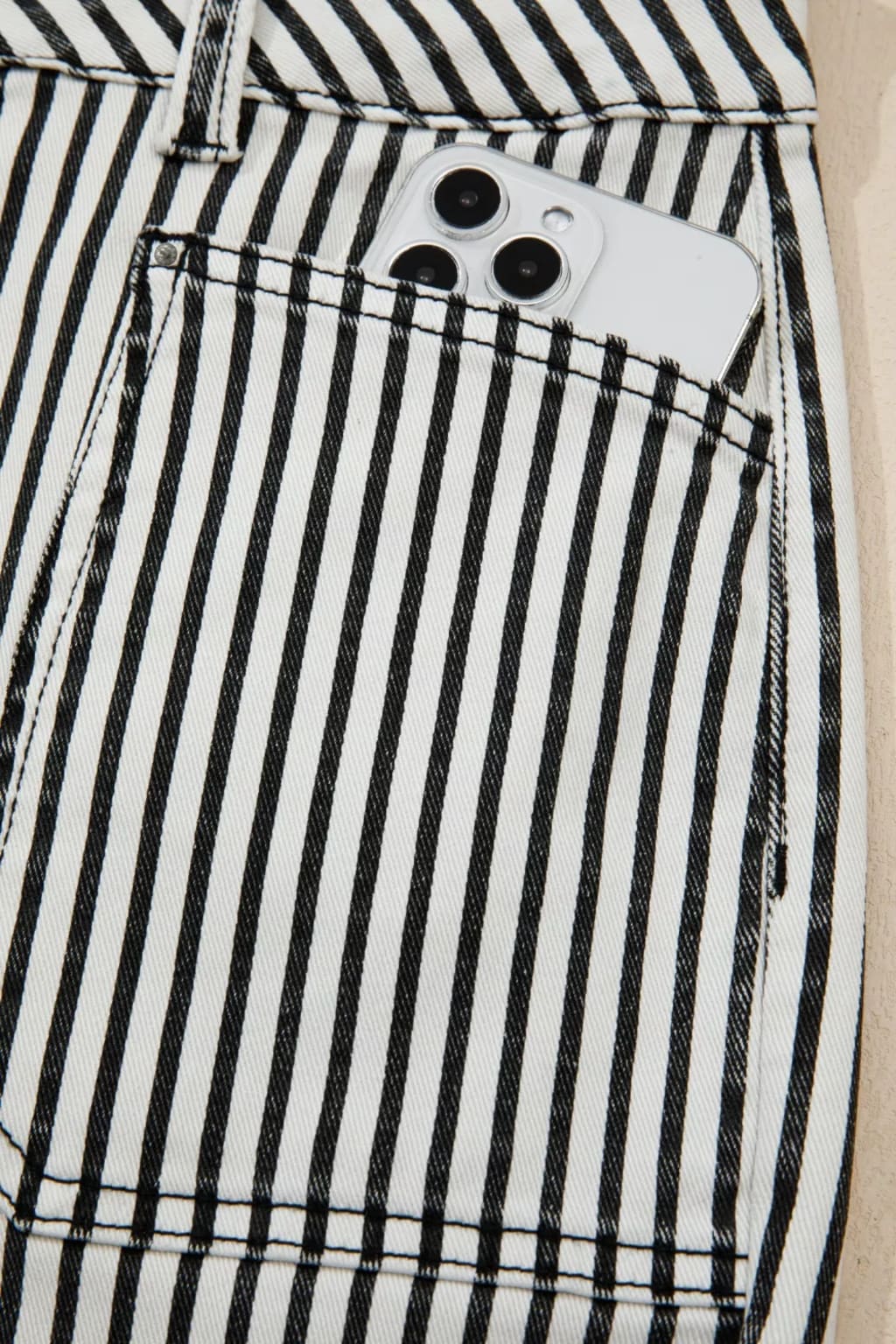 Stripe Patch Pocket High Waist Shift Denim Jeans