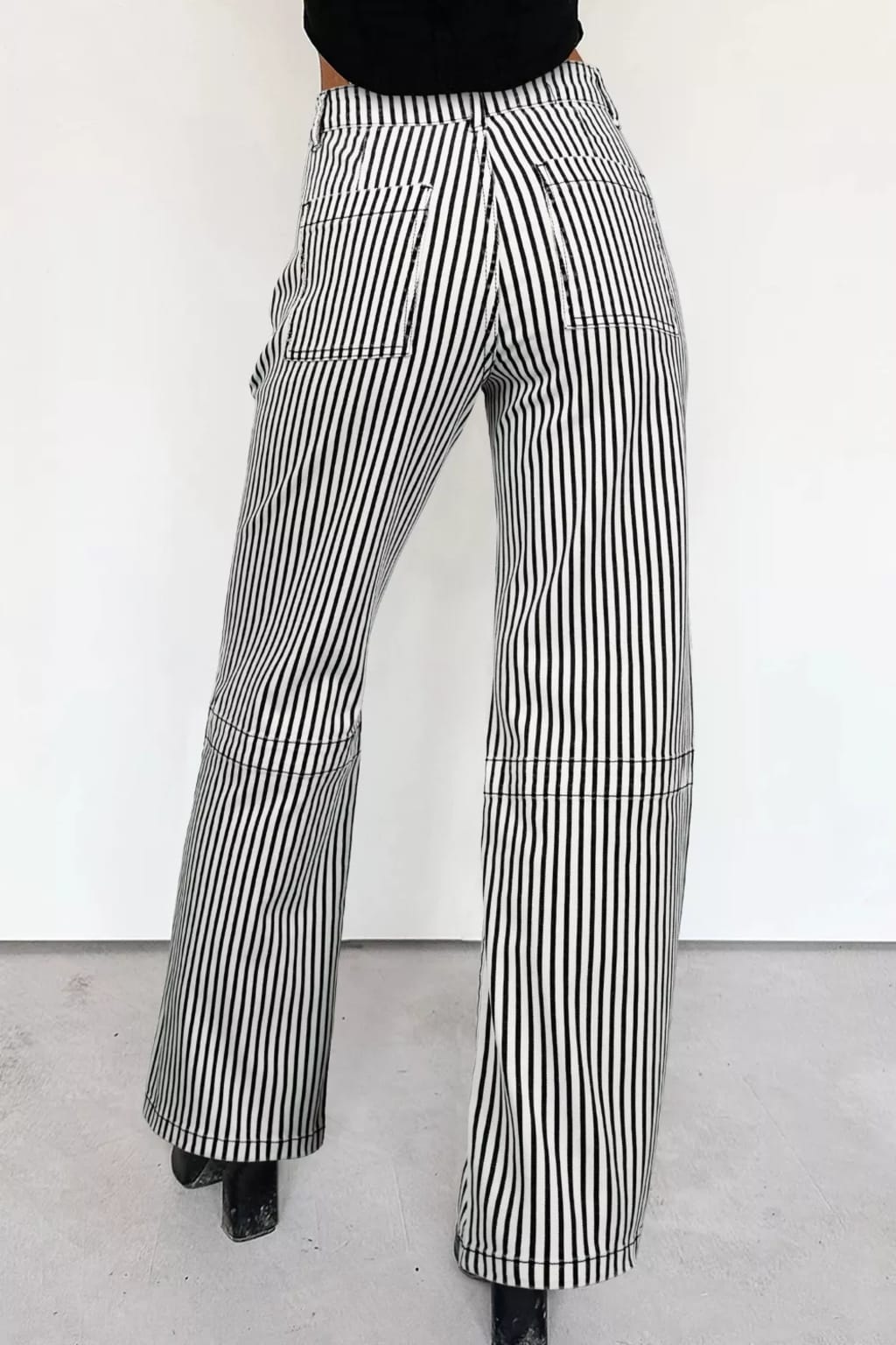 Stripe Patch Pocket High Waist Shift Denim Jeans